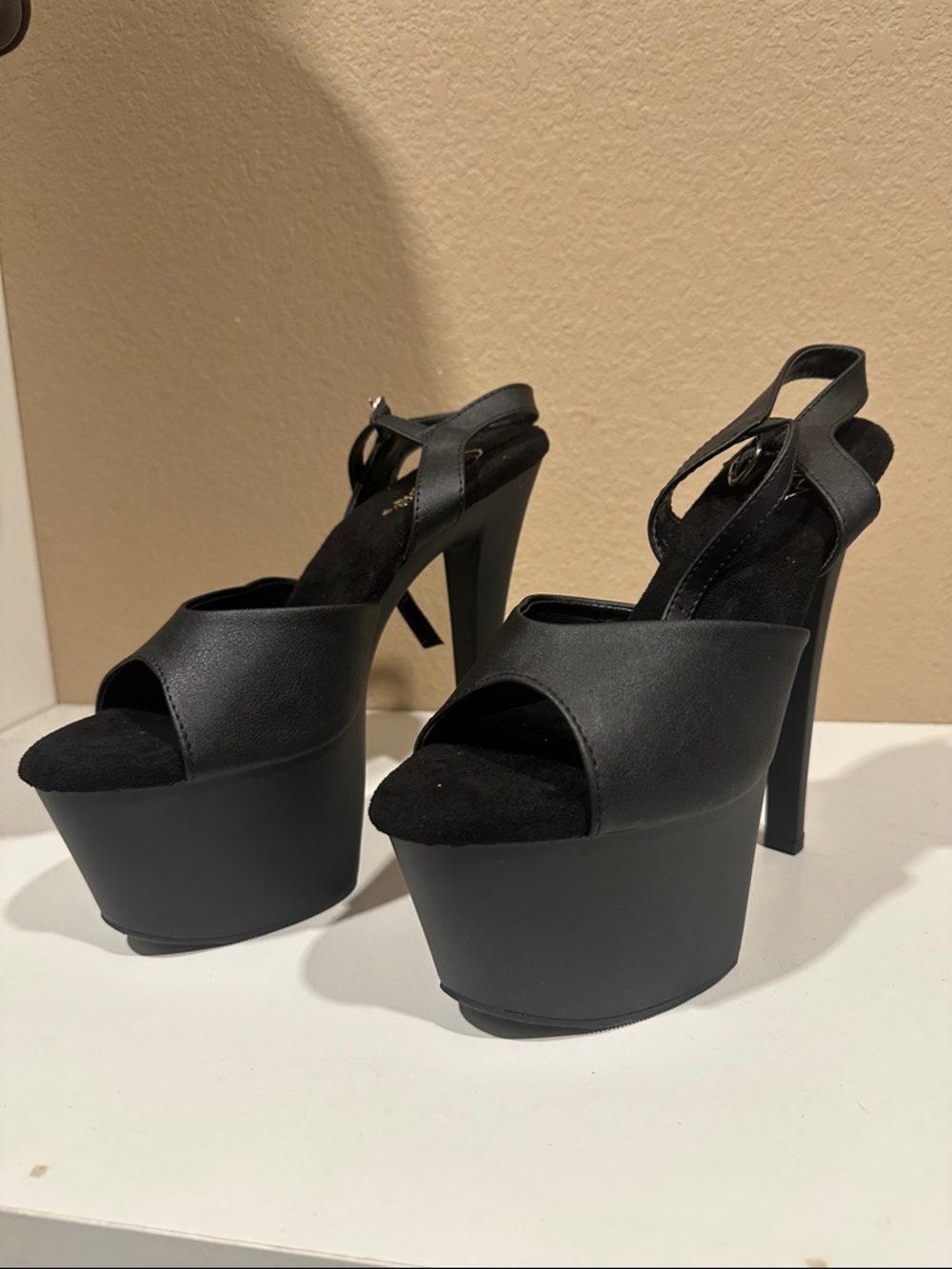 Pleaser Black Platform Peep-Toe Stiletto Heels